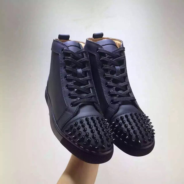 2016AW クリスチャン ルブタンコピー スニーカー Christian Louboutin Lou Spikes Calf ハイカット Black